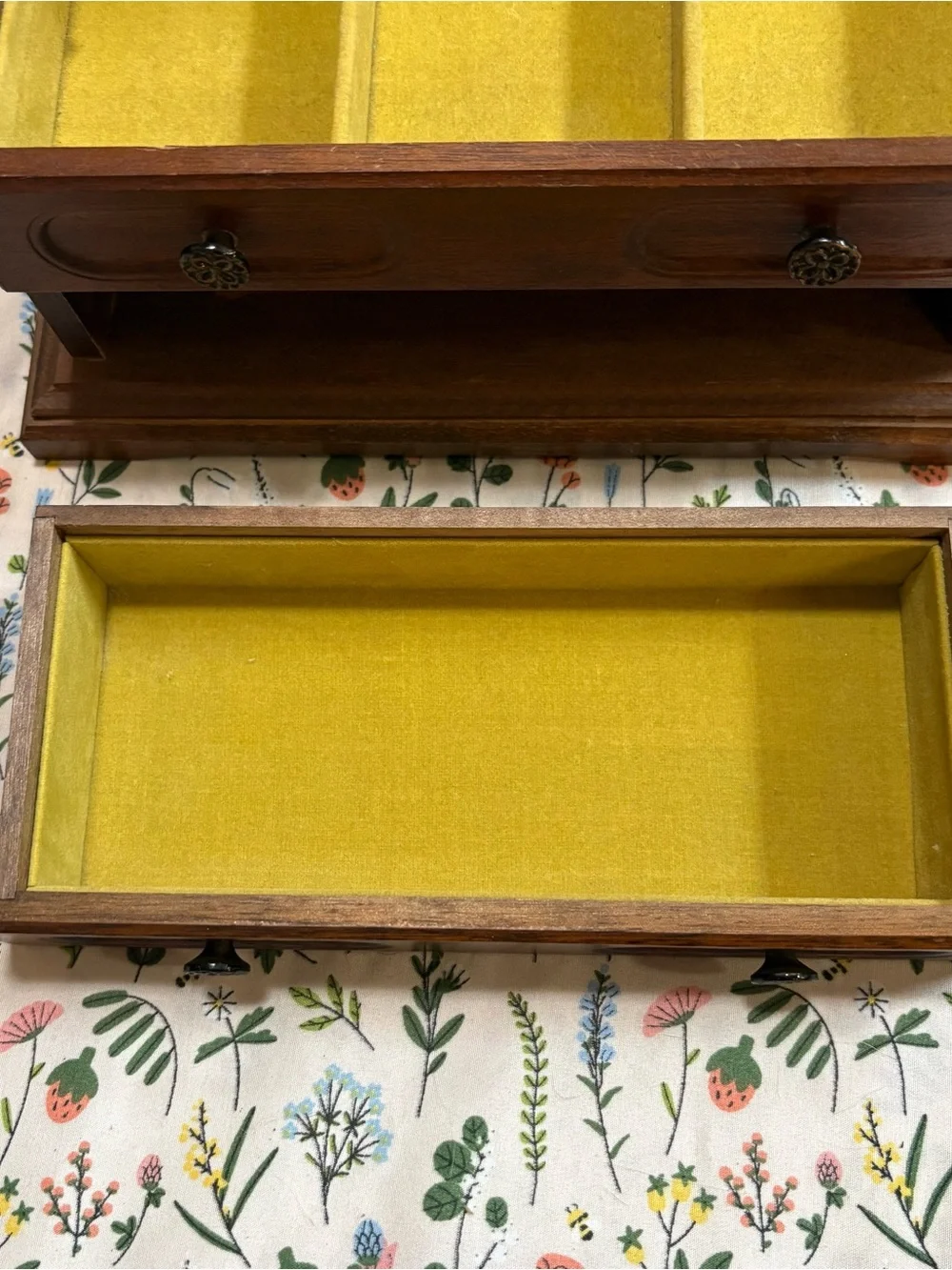 Wood Jewelry Box with Yellow Velvet Lining